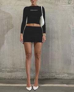 ฤดูใบไม้ผลิโรงงานโลโก้ที่กําหนดเองแฟชั่นแขนยาวชุดสําหรับสตรีสั้นเซ็กซี่ชุดกระโปรงที่กําหนดเองสําหรับผู้หญิงสองชิ้น - Product Image 4