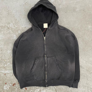 Sweat à capuche en molleton lourd à fermeture éclair pour homme, personnalisé par le vendeur, uni, écologique, délavé, longueur standard, hiver, hip-hop - Product Image 4