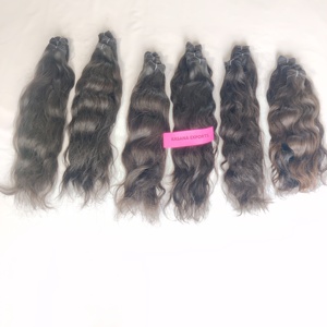 Venta al por mayor de extensiones de cabello humano sin procesar indio crudo ondulado de doble trama de máquina de procesamiento de paquetes de cutícula alineada cabello Remy - Product Image 4