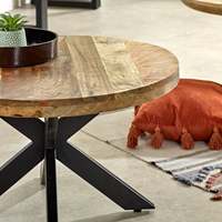 Table basse ronde Merlin Mango avec pieds en forme d'araignée au design moderne Pièce en bois fabriquée à la main