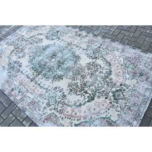 พรมตุรกีขนาด 5.4x8.7 ฟุต พรมโบราณขนาดใหญ่ พรมขนสัตว์สีเขียวลายอิคัต - Product Image 4