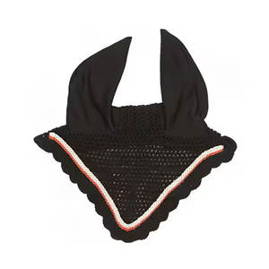 Capuche de cheval en filet noir sur mesure avec oreilles Nouveau design Capuche doublée de polaire en coton pour chevaux Produit d'équitation respirant - Product Image 4