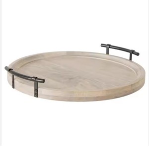 Élégance rustique en bois de manguier de qualité supérieure: plateaux de service rectangulaires avec poignées en laiton et écorce de bois au prix de gros - Product Image 5