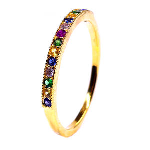Atractivo oro amarillo de 14 quilates piedras preciosas multicolores encanto asequible elegante anillo de banda completa de moda - Product Image 1