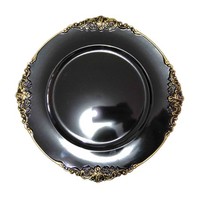 Assiettes de Présentation Rétro en Plastique avec Bordure Dorée Gaufrée pour Mariages, Hôtels, Fêtes et Événements – Vente en Gros