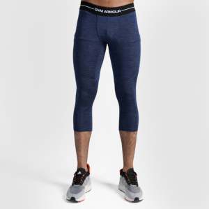GA Compression 3/4 Pants (Navy) Slim Fit Seamless Print on Polyester & Spandex with Logo at Waist for Workout Training Gym - Product Image 1