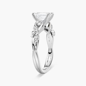 Anillo de Compromiso Vintage con Diamante Cultivado en Laboratorio de Corte Esmeralda de 1.10 CTW, Diseño de Hojas y Enredaderas, Certificado IGI, Oro Sólido de 14K, Anillo de Novia - Product Image 3