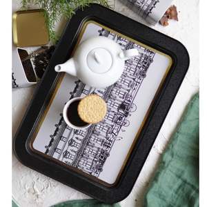 310x430mm Vintage Cityscapes Illustration Rectangulaire Plateau En Métal Élégant Décoratif En Acier Inoxydable Perle Mère Perle - Product Image 1