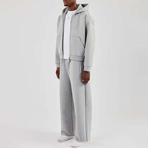 Nuevo Conjunto Deportivo de Invierno para Hombre, de Algodón Grueso de Alta Calidad, Sudadera con Capucha Gris Personalizada y Pantalones Anchos con Bordado - Product Image 5
