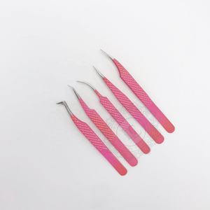 Custom Logo Blush <b>Pink</b> <b>Powder</b> Coating Eyelash Tweezers Stainless Steel Silver Tip Sustainable Diamond Grip Pattern Custom Logo - Product Image 1