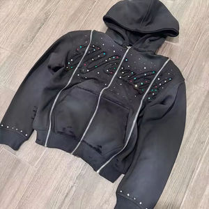 Meilleurs fabricants de vêtements streetwear : Sweat à capuche zippé en French Terry, broderie personnalisée, délavage vintage, effet vieilli, strass et délavage à l'acide - Product Image 2
