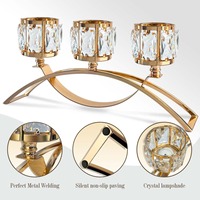 Centros de Mesa para Bodas y Navidad, Decoración para el Hogar, Candelabro Alto de Metal Dorado con Cristales, Soporte de 3 Brazos, Hecho a Mano, Impresión UV, Forma de Columna