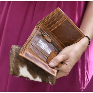 New Design Real Cowhide Fur Leather Clutch Carving Stylish Multi Uses Western Hot Sale Real Cowhide <b>Small</b> <b>Wallets</b> For Women - Product Image 2