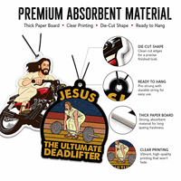 Désodorisant de voiture en papier avec logo personnalisé, motif drôle Jésus à moto et design Deadlift, carte parfumée suspendue pour cadeaux de salle de sport et d'église