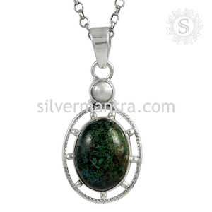 สร้อยอัญมณีคริสโซโคล่าไข่มุกธรรมชาติจี้คลาสสิก925เงินสเตอร์ลิงทรงรีโบฮีเมียนผู้ผลิตเครื่องประดับแฮนด์เมด - Product Image 4