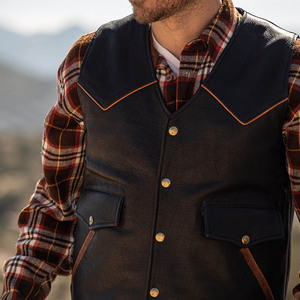 Gilet en cuir véritable OEM personnalisé pour hommes, hiver, respirant, coupe-vent, style motard avec poches à boutons, veste en cuir - Product Image 6