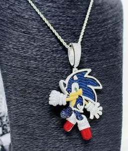 Bling Hip-Hop Sonic The Hedgehog colgante Iced Out Bold Bling CZ piedras dibujos animados Streetwear joyería para hombres y mujeres rapero regalos - Product Image 4
