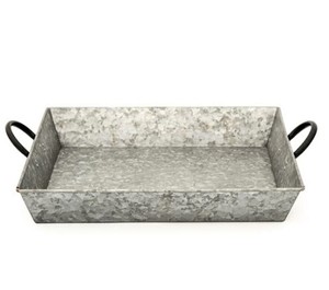 VISHAL HANDICRAFT Indoor Outdoor Galvanized Steel Modern Rectangle Display <b>Tray</b> Metal Serving Platter Side Handles Events Home - Product Image 4