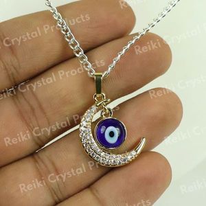 18K Gold Plated Stainless Steel Evil Eye <b>Moon</b> Pendant Necklace 25mm Protective Gift Jewelry - Product Image 2