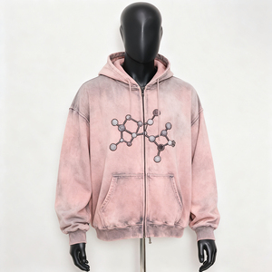 Custom Embroider Hoodies Boxy Designer Drop Shoulder Cotton Graphic Thick Hoodie Distressed Washed Zip up Hoodie Unisex hoodie - Product Image 3