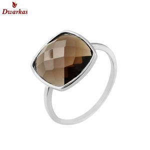Anillo de piedras preciosas de cuarzo ahumado natural de Plata de Ley 925 clásico Ajuste de bisel para bodas y fiestas directo del fabricante - Product Image 1