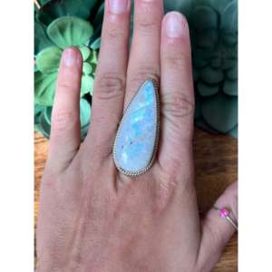 Reda Galvan Men's Gemstone <b>Ring</b> <b>Moon</b> Stone Vermeil Plated Sterling Silver Geometric Size 9.25 Everyday Wear Platinum Pearl - Product Image 2