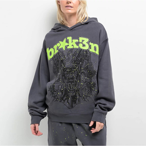 Transferts thermiques en strass, sweats à capuche d'hiver, haute qualité, 100% coton, poids lourd, sweat à capuche surdimensionné, logo personnalisé, pull unisexe - Product Image 1