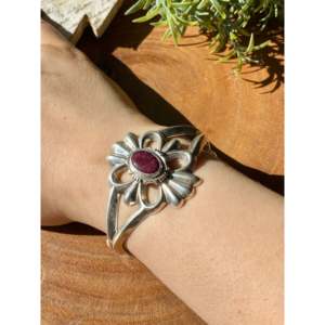 Vintage Rose a Chee Purple Spiny Garnet & <b>Sterling</b> <b>Silver</b> <b>Cuff</b> <b>Bracelet</b> Oval Cut Rhodium Plated - Product Image 2