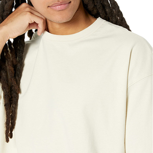 Camiseta de Algodón Crema Extra Grande para Hombre, Manga Corta, Cuello Redondo, Color Sólido, Estilo Casual - Product Image 3
