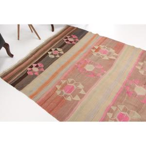 4.9x8.6 ft Turkish Rug, Vintage Large Rug, <b>Brown</b> Pink Patchwork <b>Wool</b> Rug - Product Image 1