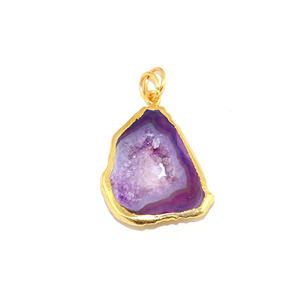 Delicado Colgante de Geoda Druzy Morada de Forma Irregular, Chapado en Metal, Joyería de Moda para Mujer, Venta al por Mayor - Product Image 1