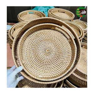 Plateau de service en rotin tissé à la main avec mosaïque de nacre naturelle, plateau rectangulaire en rotin incrusté de nacre, exportation - Product Image 2