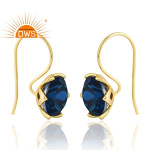Handmade Design 925 Silver 18K Gold Plated Doublet London Blue Topaz Quartz Gemstone Earring <b>For</b> <b>Women</b> Jewelry Manufacturer - Product Image 3