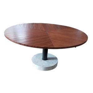 Mesa de Comedor Redonda de Diseño Minimalista en Madera de Teca con Patas Metálicas y Material Resistente para Decoración del Hogar - Product Image 1