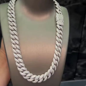 Chaîne cubaine en moissanite sertie de diamants en gros, argent 925, bijoux hip-hop VVS, collier cubain Miami bling de 18 mm, fabricant - Product Image 1