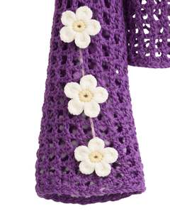 Purple Crochet Crop Sweater For <b>Women</b> Floral Applique Open <b>Knit</b> Long Sleeve Fashion Handmade Winter <b>Top</b> Boutique Style Wear Pro - Product Image 4
