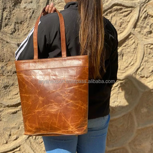 Real Handmade Crunch <b>Leather</b> Tote Bag Women Stylish <b>Shopping</b> Bag Causal Big Size Tote Bag Best Gift for Women - Product Image 2