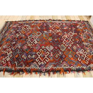 Grand tapis vintage 5,1x8,2 pieds, tapis turc en laine rouge à motifs floraux - Product Image 2