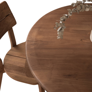 Mesa de Comedor de Estilo Industrial de Madera de Acacia, con Base Redonda Curvada Tipo Bala Hecha a Mano y Tapa Redonda de Hierro y Madera - Product Image 6