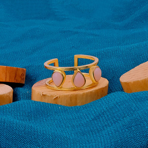 Anillos antideslustre chapados en oro ajustables de ópalo Rosa natural hechos a mano Triple lágrima brazalete abierto declaración anillo de bodas de moda - Product Image 4