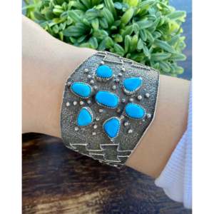 Delbert Arviso High Grade Sleeping Beauty Turquoise <b>Sterling</b> <b>Silver</b> Tufa Cast <b>Cuff</b> <b>Bracelet</b> - Product Image 2