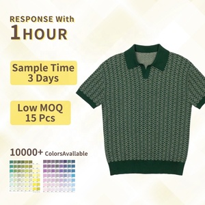 Custom OEM Knit Jacquard logo Knitted Polo Cotton Shirts Short Sleeved Sweater Oversized Knitwear Shirts for Man