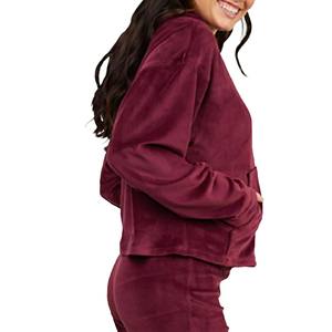 Vente en gros Sweat à capuche en velours pour femme de couleur unie de haute qualité, manches longues, sweats à capuche respirants anti-rides pour femme avec logo personnalisé - Product Image 2