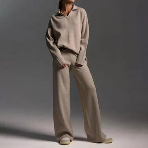 Nouveau Style décontracté femmes été deux pièces velours solide haut court à manches longues costume ensemble fermeture éclair poche 2 pièces - Product Image 5