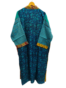 Bata de novia Bata de seda ligera para mujer Ropa de noche Bata larga, Kimono Sari de seda reciclada vintage indio con estampado floral, - Product Image 5