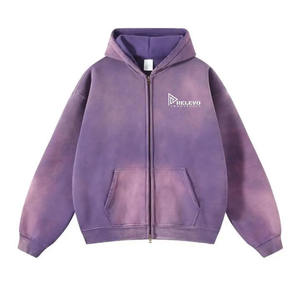 Sudadera con Capucha Personalizada para Hombre, 100% Algodón, Gruesa, Lavada con Ácido, Desgastada, con Doble Cremallera, Estampado Desteñido, Talla XL - Product Image 2