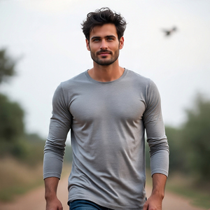 100% coton Polyester à manches longues t-shirt hommes été surdimensionné t-shirts hommes Jogging Fitness porter col rond t-shirt hommes - Product Image 6