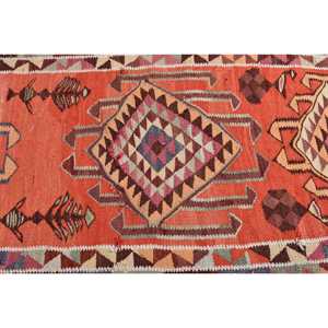 2.8x10 ft Vintage Rug, Turkish <b>Runner</b> Rug, <b>Red</b> Brown Persian Rug - Product Image 5