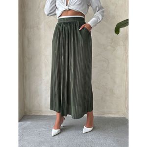 TOPSHOW Women's Elegant Khaki Long <b>Skirt</b>, 100% Polyester Solid Color Maxi <b>Skirt</b> for Casual and Formal Wear - Product Image 4