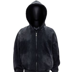 Personnalisé Luxe Lavé À L'acide Surdimensionné 100% Coton Fermetures À Glissière Pull Sweat Éponge Épaissie Plaine Surdimensionné Hommes À Capuche 2026 - Product Image 2